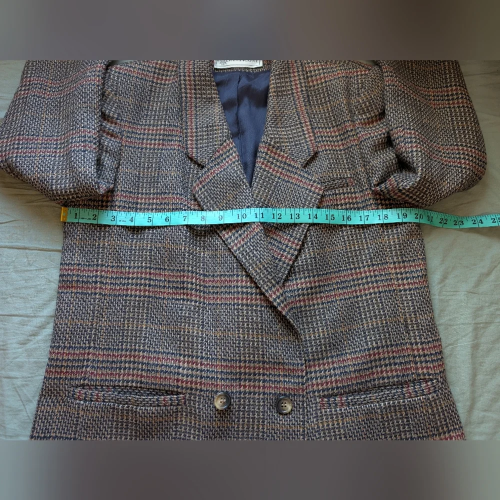 Vintage Evan Picone 2 Piece Plaid Wool Suit Set Skirt/Blazer W10 Red/Browns - Picture 12 of 16
